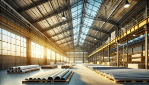 DALL·E 2025-03-03 08.04.28 – An industrial warehouse with a newly renovated roof, showcasing different materials used for industrial covers. The image highlights a modern, well-in