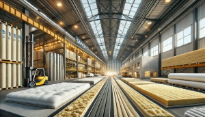 DALL·E 2025-03-03 08.34.23 – An industrial warehouse with a well-insulated roof, showcasing different insulation materials for efficient thermal and acoustic control. The image hi