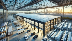 DALL·E 2025-03-03 10.18.34 – An industrial warehouse with a high-quality roofing system designed for low maintenance and cost savings. The image highlights durable materials such