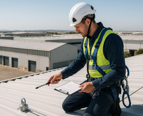 mantenimiento de cubiertas industriales - técnico realizando inspección en cubierta nave